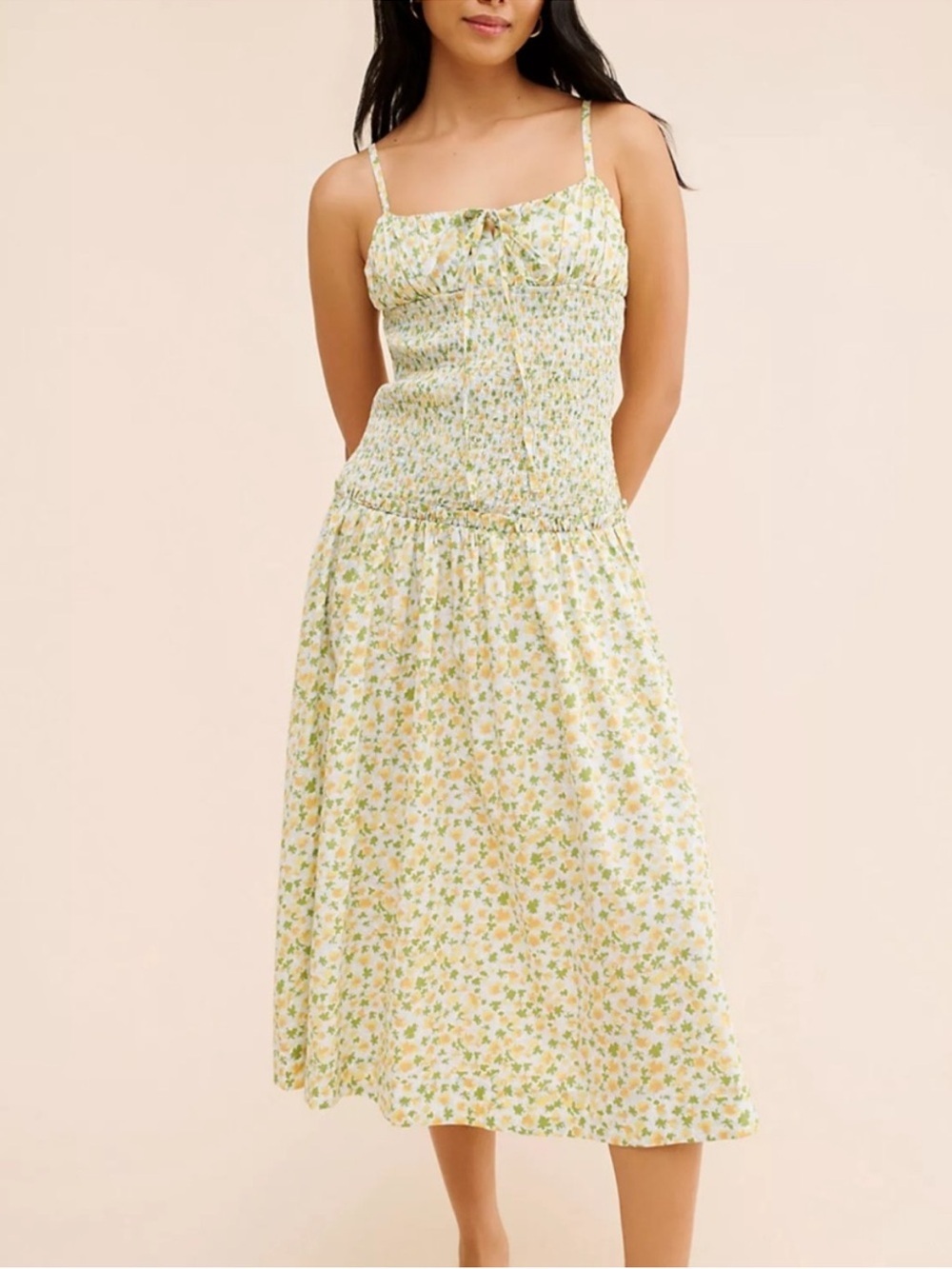 NWT Free People Floral Smocked Midi Dress - Milkmaid Prairie Cottagecore Boho